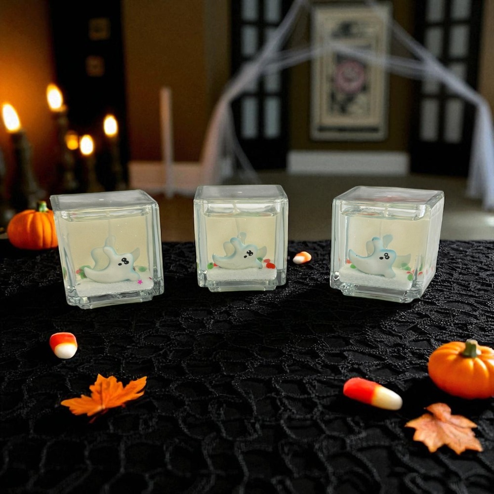 Vintage New‎ Hallmark Set of 3 Halloween Ghost Candles Cubes